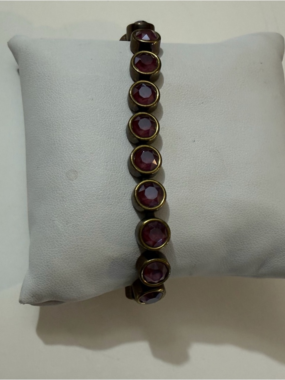 Touchstone Crystal Brass Gold-Tone Bracelet with Burgundy Crystals